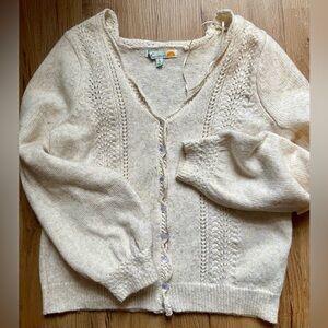 C&C California Cream Knit Pointelle Cardigan